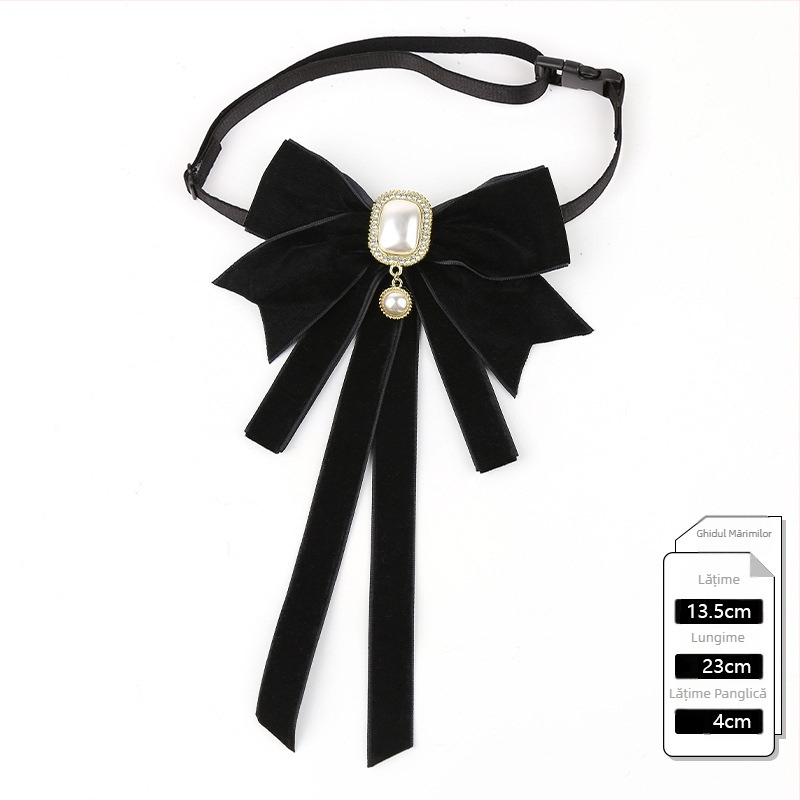 2024 Nou Black Tie pentru femei, guler cu fundă, floral, guler de cămașă, decorațiune cu panglică franceză, stil Academy, pin