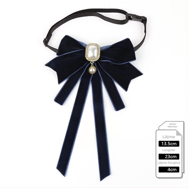 2024 Nou Black Tie pentru femei, guler cu fundă, floral, guler de cămașă, decorațiune cu panglică franceză, stil Academy, pin