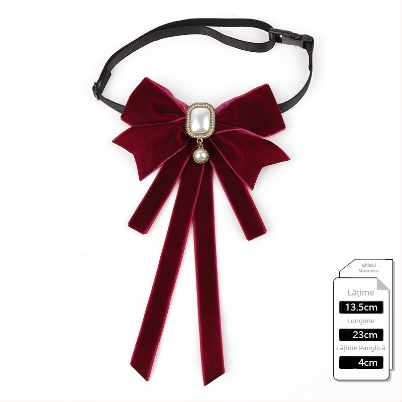 2024 Nou Black Tie pentru femei, guler cu fundă, floral, guler de cămașă, decorațiune cu panglică franceză, stil Academy, pin