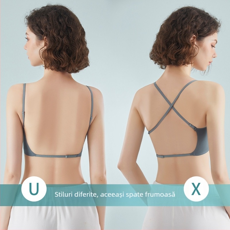 Sutien intim în formă de U pentru femei, cu spate frumos, în formă de mătase de gheață, vară, push-up pentru sâni mici, cu tampoane pentru sâni, vestă exterioară, all-in-one, fără sudură, mare, fără spate