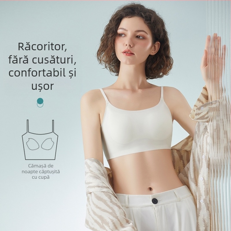 Sutien intim în formă de U pentru femei, cu spate frumos, în formă de mătase de gheață, vară, push-up pentru sâni mici, cu tampoane pentru sâni, vestă exterioară, all-in-one, fără sudură, mare, fără spate