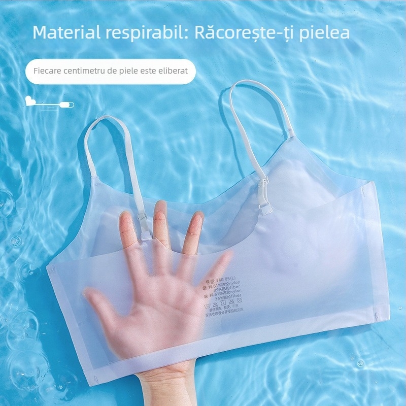 Lenjerie intimă pentru femei, cu o singură cupă fixă, respirabil, fără rame, din mătase de gheață, fără cusături, înfășurare în spate, ultra-subțire, pentru piept