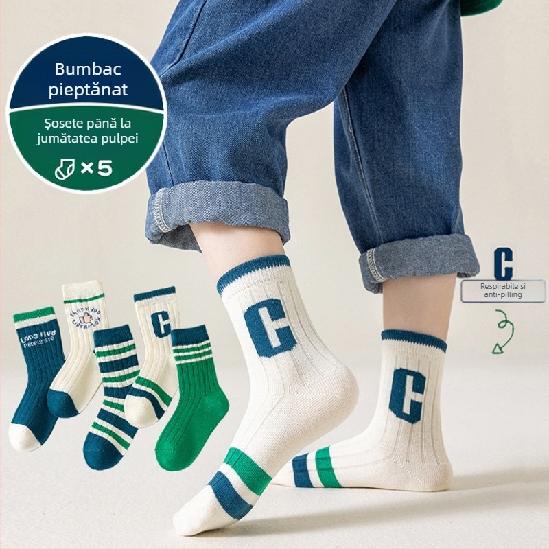 Șosete de toamnă și de iarnă pentru copii, până la jumătatea gambei, șosete la modă pentru copii, din bumbac pieptănat, absorbante de transpirație, șosete pentru studenți, șosete din bumbac, en-gros