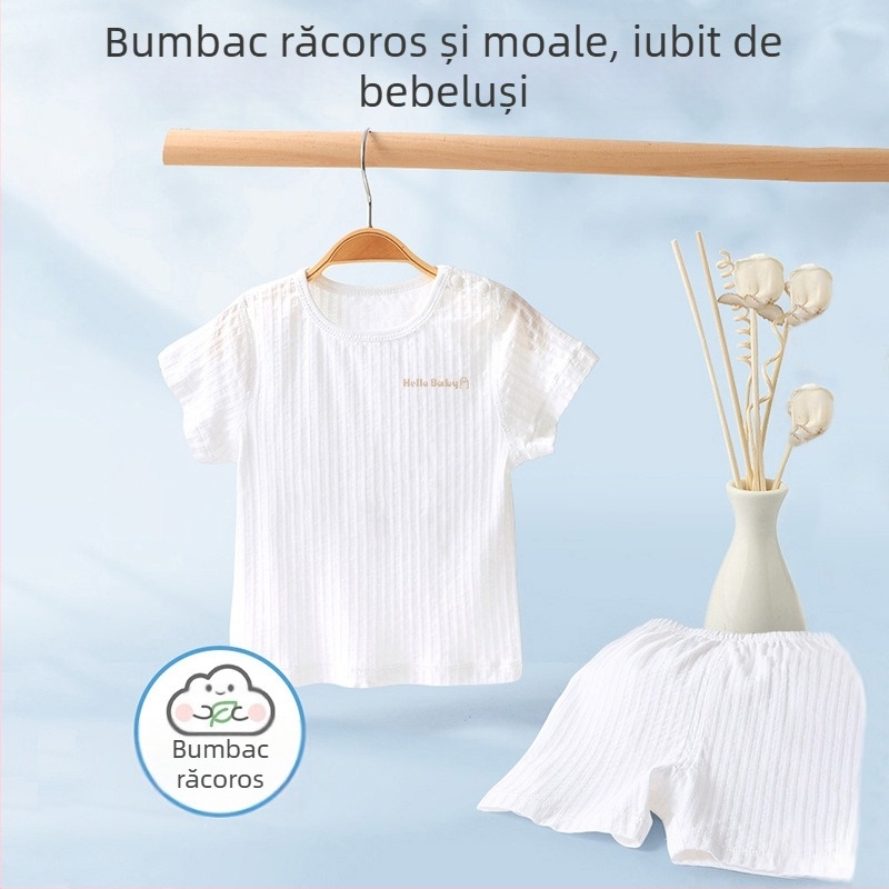 Costum de lenjerie intimă pentru copii, haine de vară cu aer condiționat, haine de casă, pijamale subțiri din jacquard din bumbac pur, costum pentru bărbați și femei, livrare dintr-o singură piesă