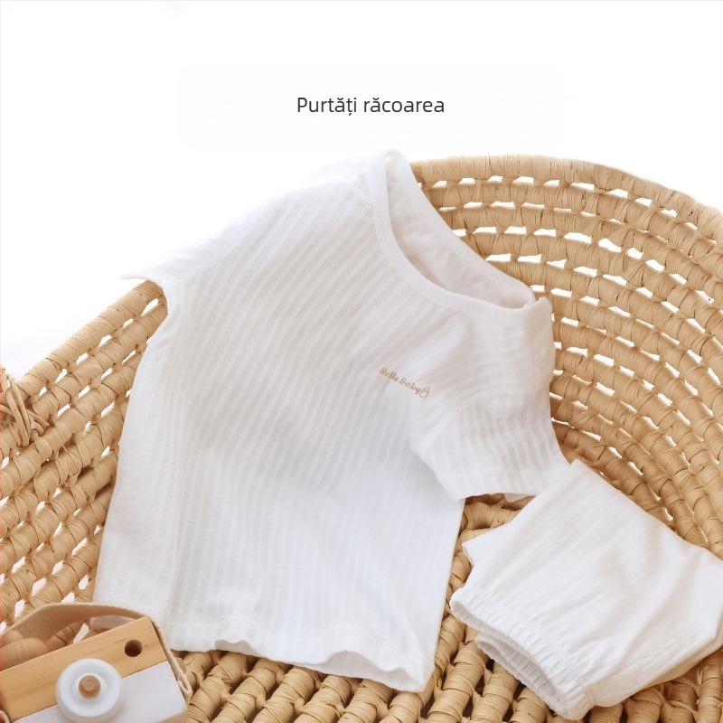 Costum de lenjerie intimă pentru copii, haine de vară cu aer condiționat, haine de casă, pijamale subțiri din jacquard din bumbac pur, costum pentru bărbați și femei, livrare dintr-o singură piesă