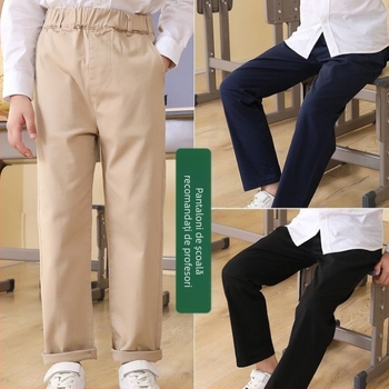 Pantaloni de școală kaki pentru copii, pantaloni casual pentru băieți și fete, pantaloni elastici de primăvară și toamnă, pantaloni cu talie elastică pentru fete
