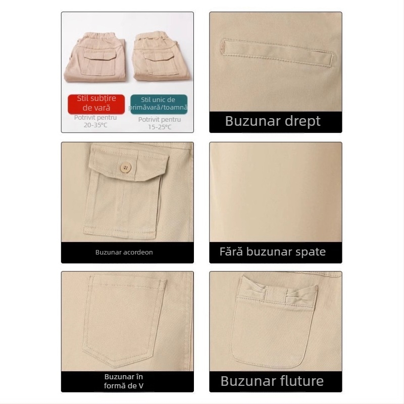 Pantaloni de școală kaki pentru copii, pantaloni casual pentru băieți și fete, pantaloni elastici de primăvară și toamnă, pantaloni cu talie elastică pentru fete