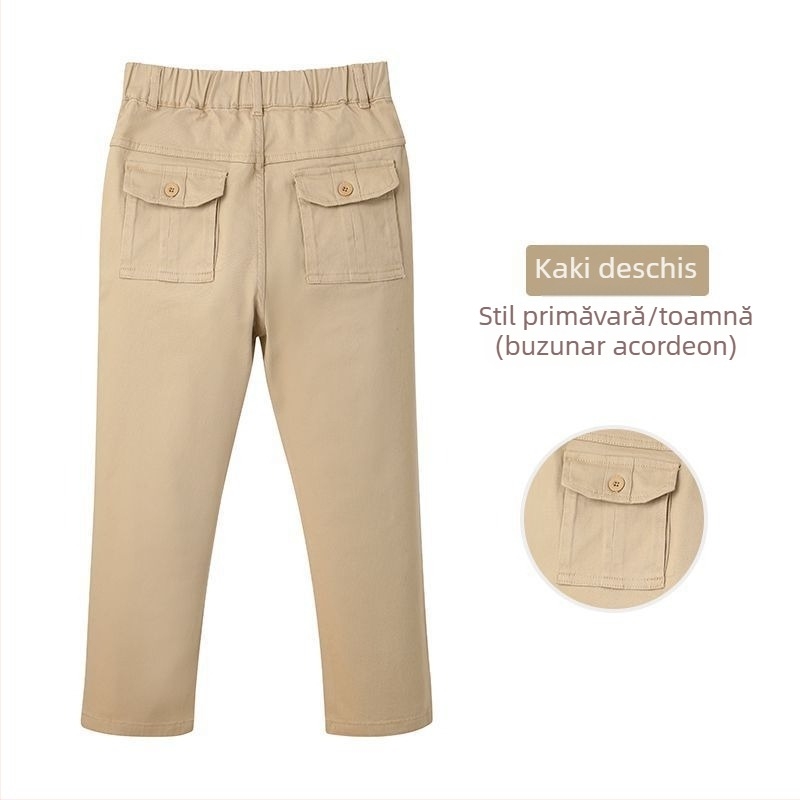 Pantaloni de școală kaki pentru copii, pantaloni casual pentru băieți și fete, pantaloni elastici de primăvară și toamnă, pantaloni cu talie elastică pentru fete