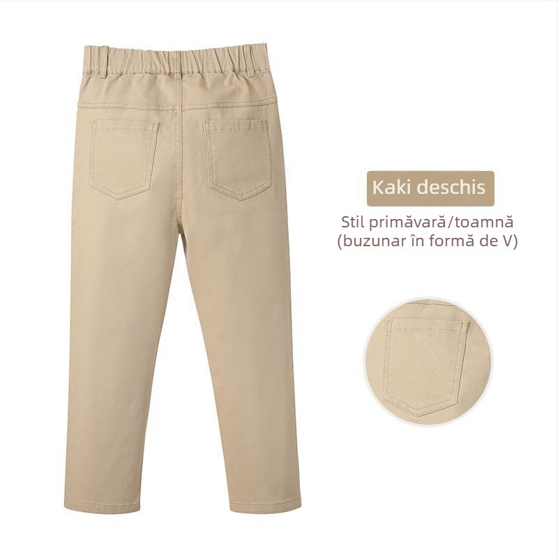 Pantaloni de școală kaki pentru copii, pantaloni casual pentru băieți și fete, pantaloni elastici de primăvară și toamnă, pantaloni cu talie elastică pentru fete