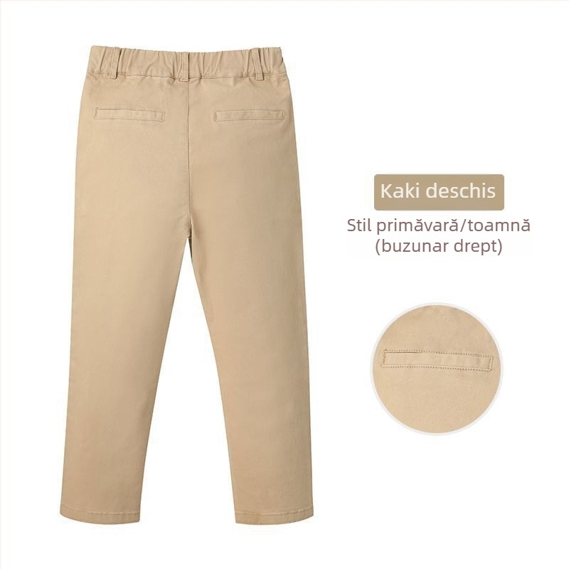 Pantaloni de școală kaki pentru copii, pantaloni casual pentru băieți și fete, pantaloni elastici de primăvară și toamnă, pantaloni cu talie elastică pentru fete