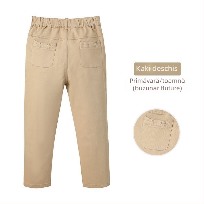 Pantaloni de școală kaki pentru copii, pantaloni casual pentru băieți și fete, pantaloni elastici de primăvară și toamnă, pantaloni cu talie elastică pentru fete