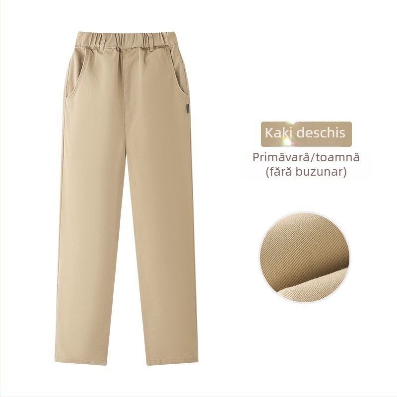 Pantaloni de școală kaki pentru copii, pantaloni casual pentru băieți și fete, pantaloni elastici de primăvară și toamnă, pantaloni cu talie elastică pentru fete