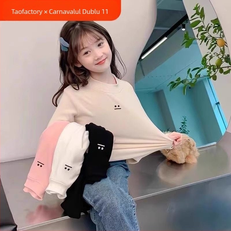 2025 Nou Tricou de bază pentru copii fete toamna și iarna cu guler semi-înalt Top din catifea îngroșată tricou interior pentru copii de vârstă medie și mare