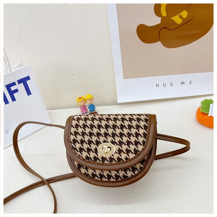 Geantă mică pentru copii, stil coreean, model carouri, pentru fete, crossbody, la modă, retro, pentru șa