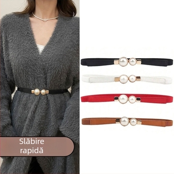 Curea femeii de înaltă calitate subțire curea elastică decorare rochie rochie haină talie artefact perlă subțire curea
