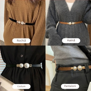 Curea femeii de înaltă calitate subțire curea elastică decorare rochie rochie haină talie artefact perlă subțire curea