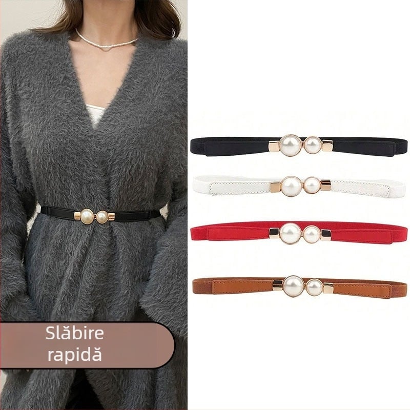 Curea femeii de înaltă calitate subțire curea elastică decorare rochie rochie haină talie artefact perlă subțire curea