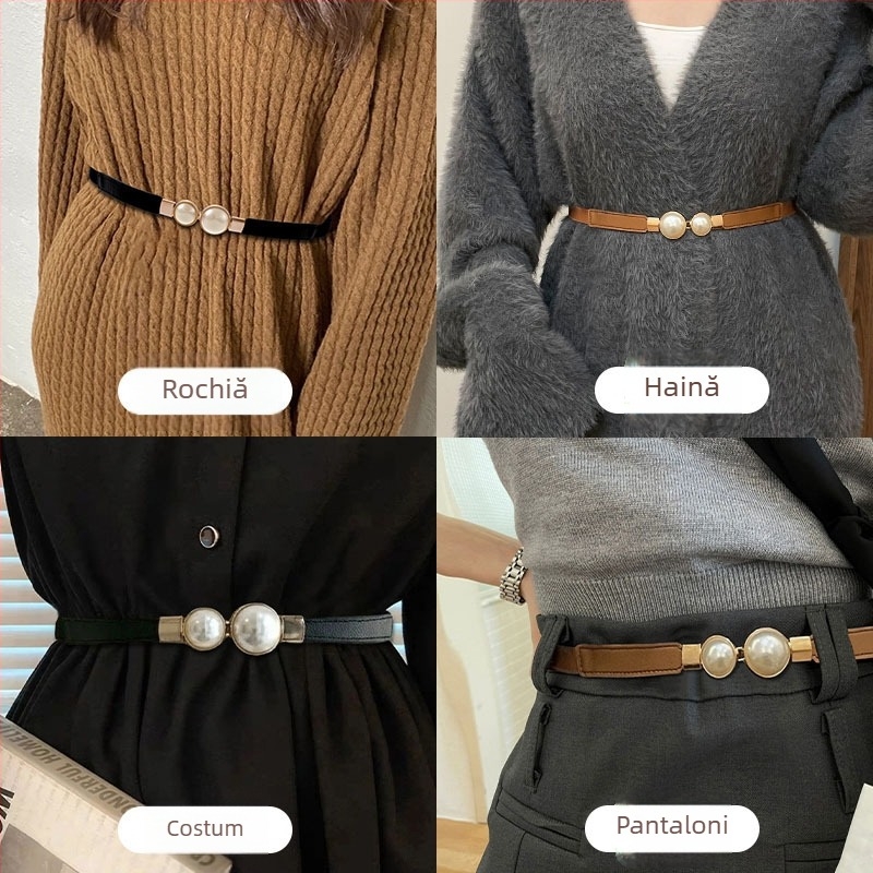 Curea femeii de înaltă calitate subțire curea elastică decorare rochie rochie haină talie artefact perlă subțire curea