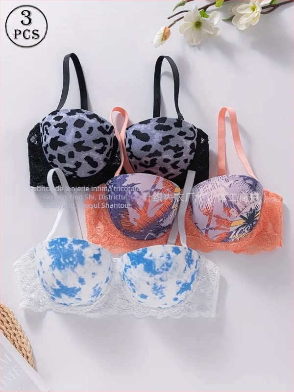 Lenjerie sexy din fabrică, explozii transfrontaliere, sutien cu imprimeu din dantelă și inel de oțel, lenjerie confortabilă, adunată, en-gros