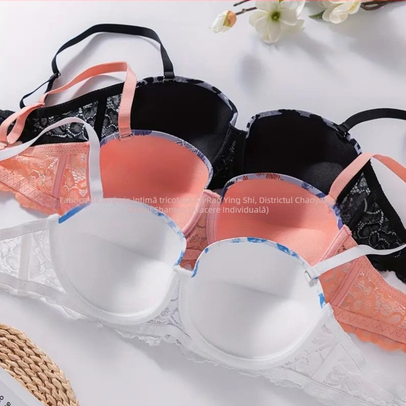 Lenjerie sexy din fabrică, explozii transfrontaliere, sutien cu imprimeu din dantelă și inel de oțel, lenjerie confortabilă, adunată, en-gros