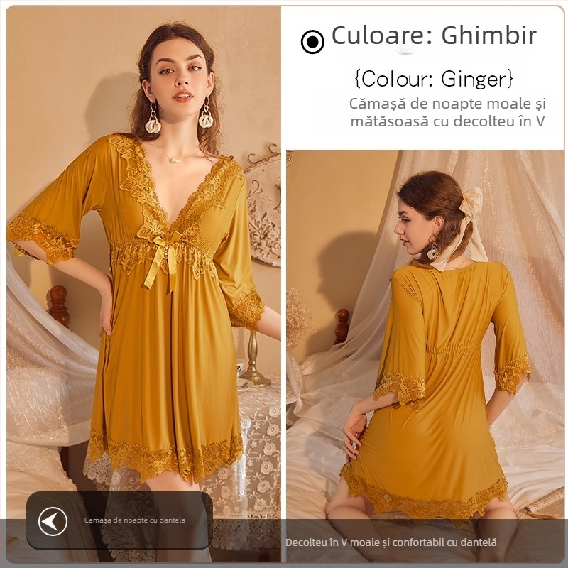 Cămașă de noapte online populară pentru celebrități, dantelă brodată, mătase de gheață, sexy, mărime plus, lejeră, sexy, slăbire, en-gros