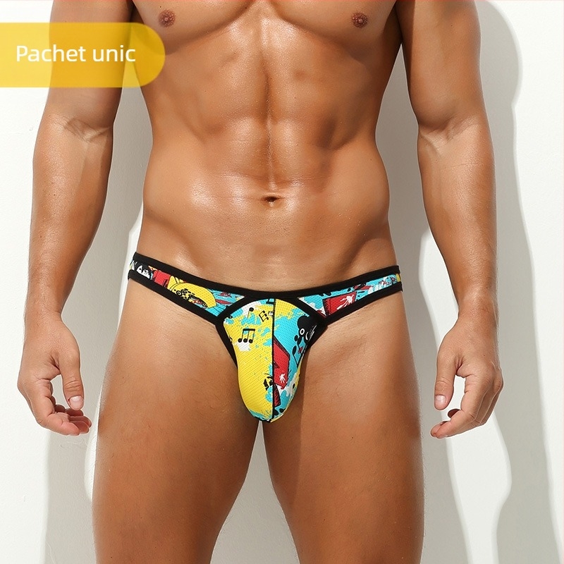 Lenjerie intimă pentru bărbați europeni și americani, pantaloni scurți triunghiulari cu talie joasă, plasă micro-transparentă, elastică, respirabilă, sexy, bikini