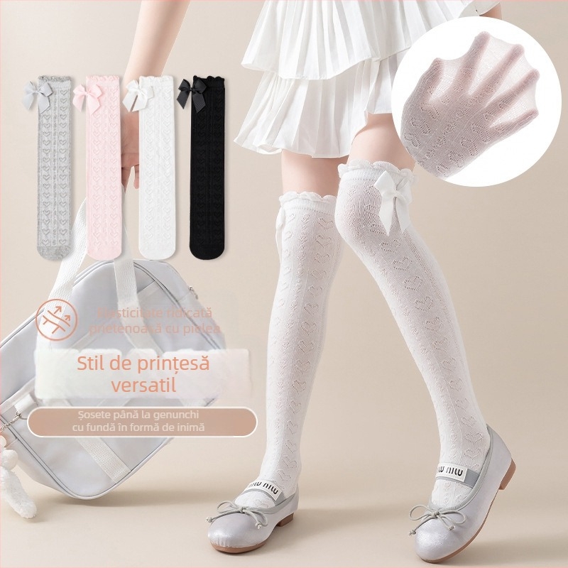 Șosete pentru fete, de vară, subțiri, până la genunchi, cu plasă lungă, cu tub lung, pentru bebeluși, cu țânțari, pentru copii, de vară, cu fundă în stil floral, tub înalt