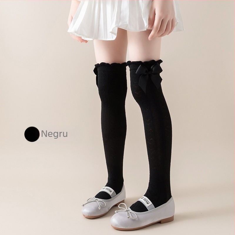 Șosete pentru fete, de vară, subțiri, până la genunchi, cu plasă lungă, cu tub lung, pentru bebeluși, cu țânțari, pentru copii, de vară, cu fundă în stil floral, tub înalt