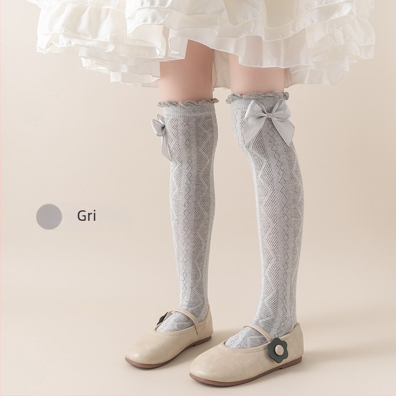 Șosete pentru fete, de vară, subțiri, până la genunchi, cu plasă lungă, cu tub lung, pentru bebeluși, cu țânțari, pentru copii, de vară, cu fundă în stil floral, tub înalt