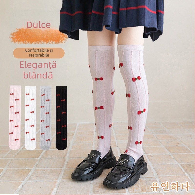 Șosete pentru fete, de vară, subțiri, până la genunchi, cu plasă lungă, cu tub lung, pentru bebeluși, cu țânțari, pentru copii, de vară, cu fundă în stil floral, tub înalt