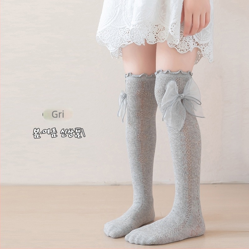 Șosete pentru fete, de vară, subțiri, până la genunchi, cu plasă lungă, cu tub lung, pentru bebeluși, cu țânțari, pentru copii, de vară, cu fundă în stil floral, tub înalt