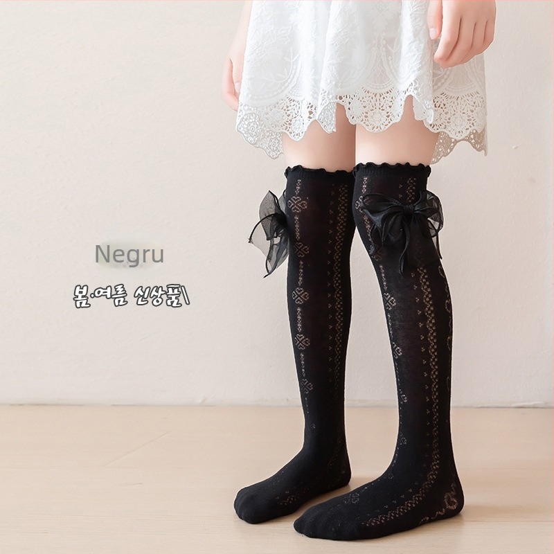 Șosete pentru fete, de vară, subțiri, până la genunchi, cu plasă lungă, cu tub lung, pentru bebeluși, cu țânțari, pentru copii, de vară, cu fundă în stil floral, tub înalt