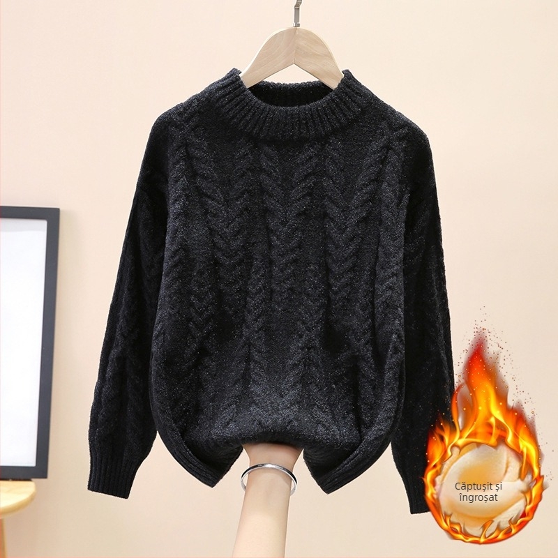 Pulover cu dungi pentru băieți, pentru copii de vârstă mijlocie și mare, de iarnă, cu căptușeală din fleece, îngroșat, pentru băieți, pulover cu guler rotund, în stil occidental, în stil coreean