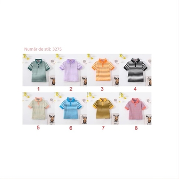 Noua vară pentru băieți și fete cu dungi cu mânecă scurtă tricou top pentru copii la modă elegant cu rever student purta haine de clasă en-gros