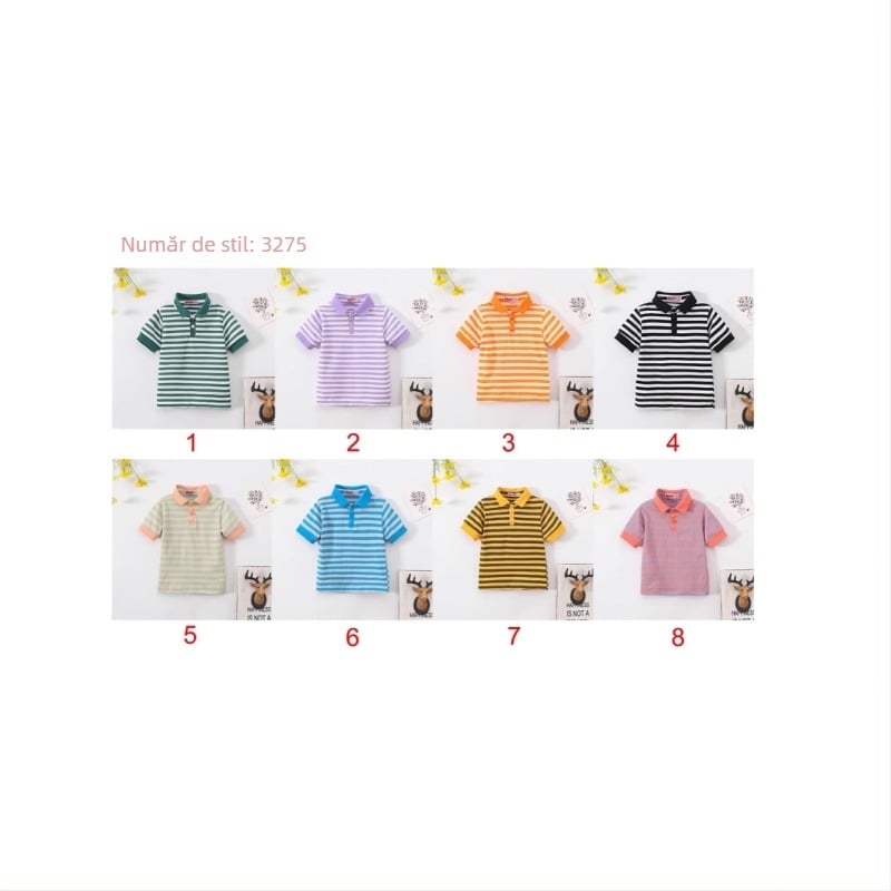 Noua vară pentru băieți și fete cu dungi cu mânecă scurtă tricou top pentru copii la modă elegant cu rever student purta haine de clasă en-gros