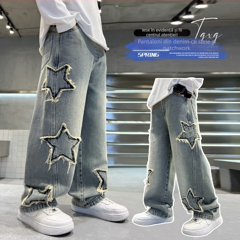 Blugi pentru băieți, primăvară și toamnă 2025, pantaloni drepți și eleganți noi pentru băieți, primăvară și toamnă, pantaloni lungi lejeri pentru copii, la modă