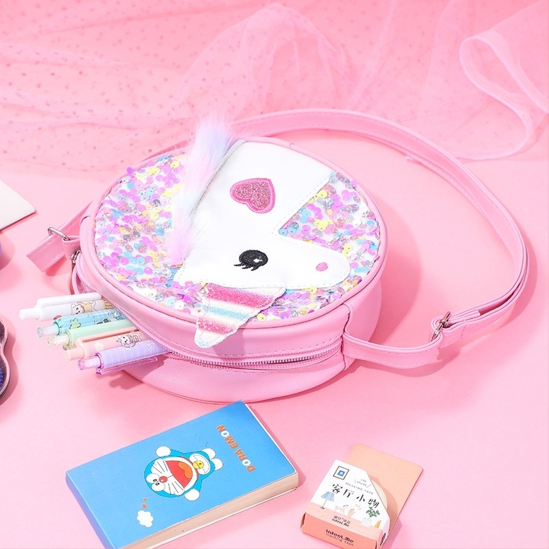 Nou studentă fată desen animat umăr geantă cu paiete unicorn crossbody bag sclipici curcubeu sclipici talie geantă pentru copii