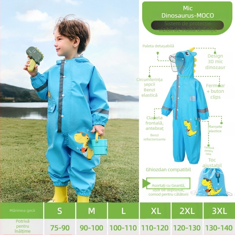 Copii impermeabil dintr-o singură bucată băiat bebeluș poncho feminin grădiniță dinozaur ploaie pantaloni set complet corp impermeabil pelerina de ploaie lot
