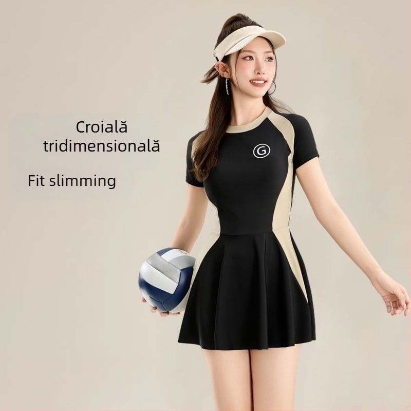 Fustă decupată costum de baie pentru femei la modă conservatoare Boxer fustă de baie pentru studenți Slim-fit slăbire costum de baie de primăvară termală