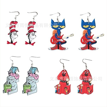 Cercei transfrontalieri creativi cu desene animate cu pisică și câine roșu pentru doamne și fete, elevi, cadou de mulțumire pentru profesori, înapoi la școală