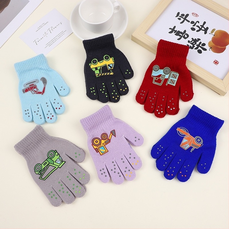 Mănuși tricotate acrilice pentru copii, producător, mănuși cu model de mașină, mănuși calde de toamnă și de iarnă, en-gros