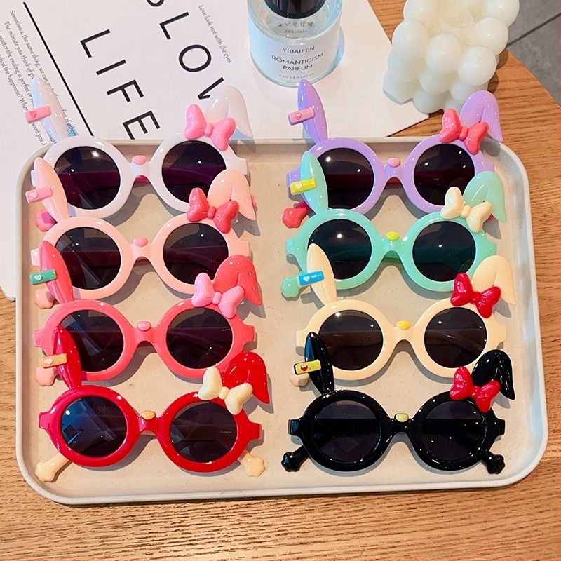 25 de ochelari de soare pentru copii cu iepurași noi, desene animate, drăguț, cu fundă, ochelari de soare cu urechi lungi, ochelari transfrontalieri