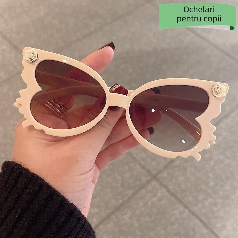 Ochelari de soare drăguți cu flori pentru copii, ochelari de soare decorativi în formă de fluture la modă pentru copii, culoare bomboane, la modă pentru copii