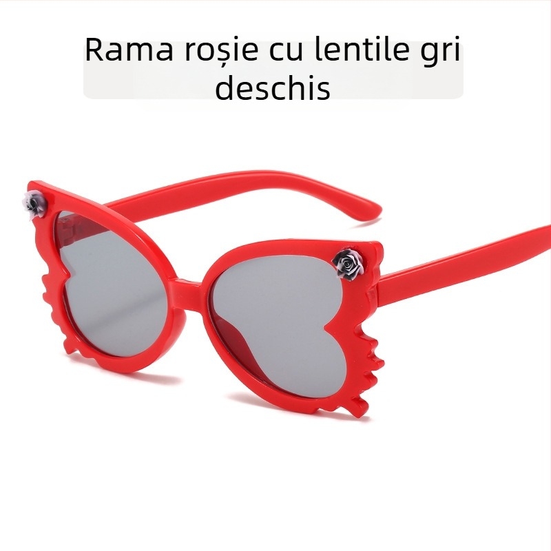 Ochelari de soare drăguți cu flori pentru copii, ochelari de soare decorativi în formă de fluture la modă pentru copii, culoare bomboane, la modă pentru copii