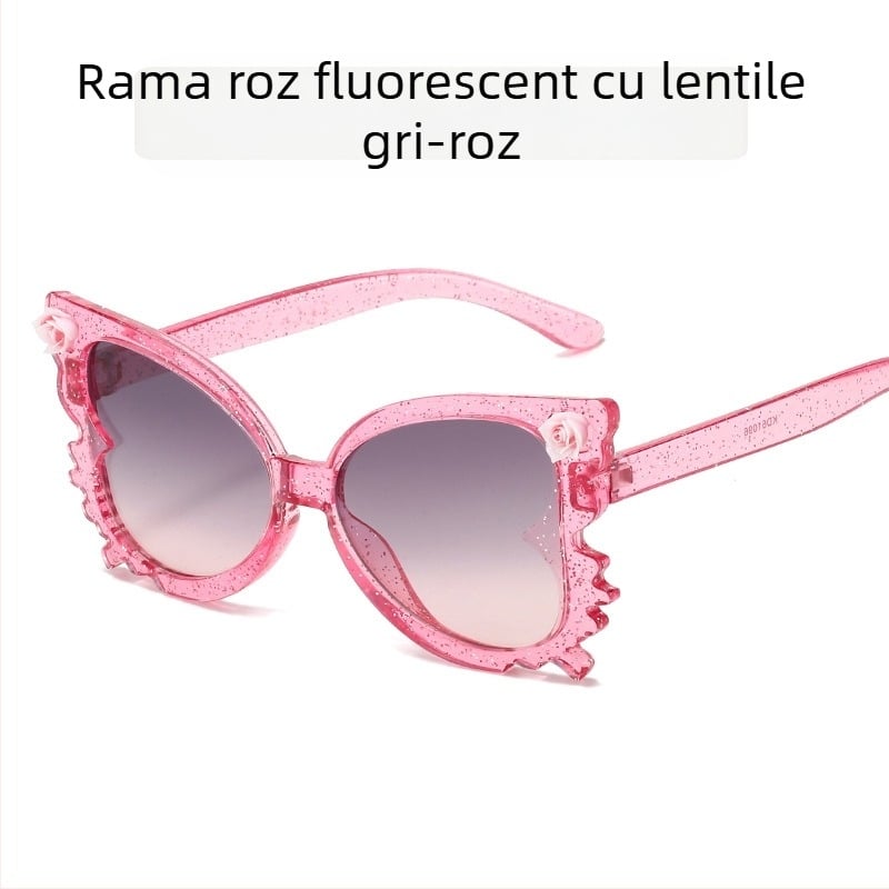 Ochelari de soare drăguți cu flori pentru copii, ochelari de soare decorativi în formă de fluture la modă pentru copii, culoare bomboane, la modă pentru copii