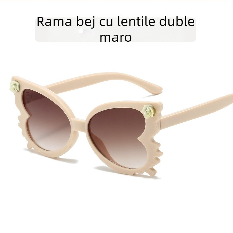 Ochelari de soare drăguți cu flori pentru copii, ochelari de soare decorativi în formă de fluture la modă pentru copii, culoare bomboane, la modă pentru copii