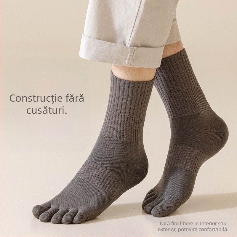 Șosete cu cinci degete pentru bărbați, șosete de toamnă, de culoare solidă, din bumbac, fără oase, cu tub mediu, șosete plus mărimea 7A, deodorant antibacterian, șosete anti-scămoșare