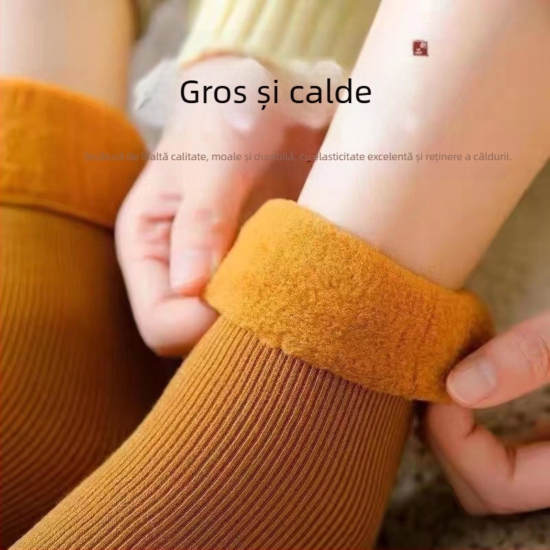 Șosete de zăpadă pentru femei, șosete groase din lână, căptușite cu fleece, până la jumătatea gambei, calde, Terry, toamna și iarna, șosete de podea de culoare uni, pentru somn