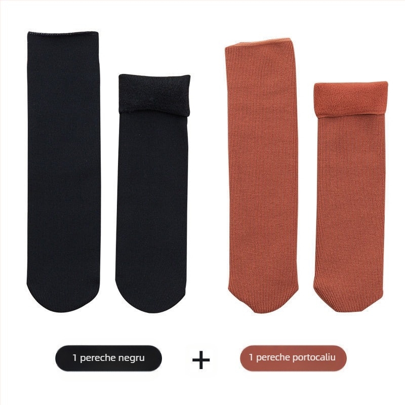 Șosete de zăpadă pentru femei, șosete groase din lână, căptușite cu fleece, până la jumătatea gambei, calde, Terry, toamna și iarna, șosete de podea de culoare uni, pentru somn