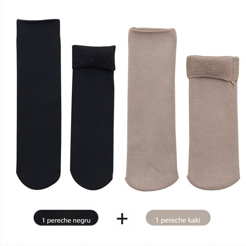 Șosete de zăpadă pentru femei, șosete groase din lână, căptușite cu fleece, până la jumătatea gambei, calde, Terry, toamna și iarna, șosete de podea de culoare uni, pentru somn